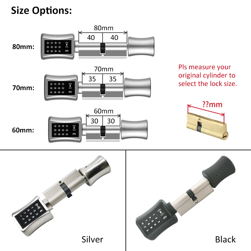 TUYA Bluetooth Smart Cylinder Lock Biometric Electronic Digital Keypad Keyless With Code Fingerprint RFID Card door Lock