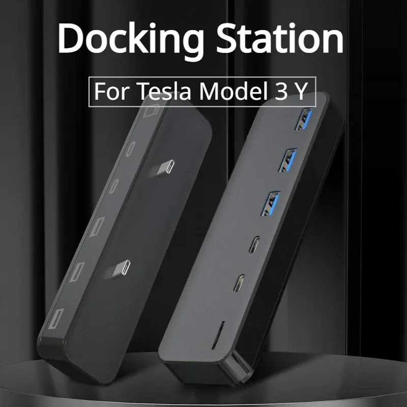 27W Docking Station for Tesla Model 3 Y USB Hub Intelligent Fast Charging 6 in 2 Type-C Micro SD Fast Charge Car Accessories