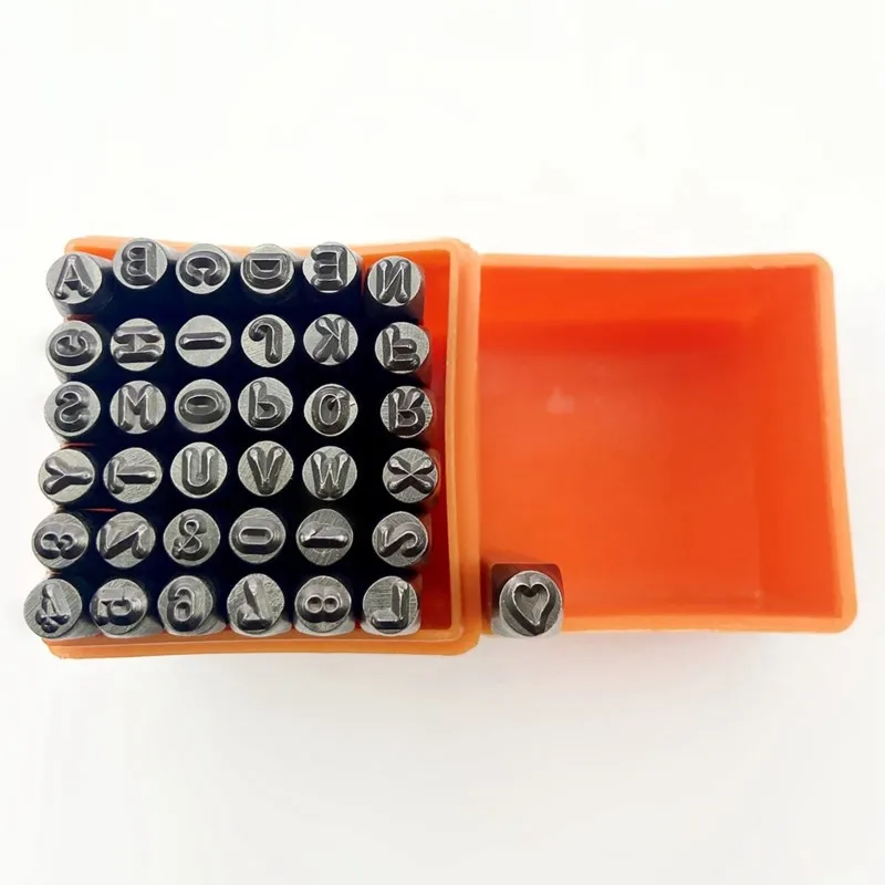 A50U Metal Stamping Kit 3mm Number and Letter Stamp Set Include Artistic Font Uppercase Number Punch and Heart Design Stamp