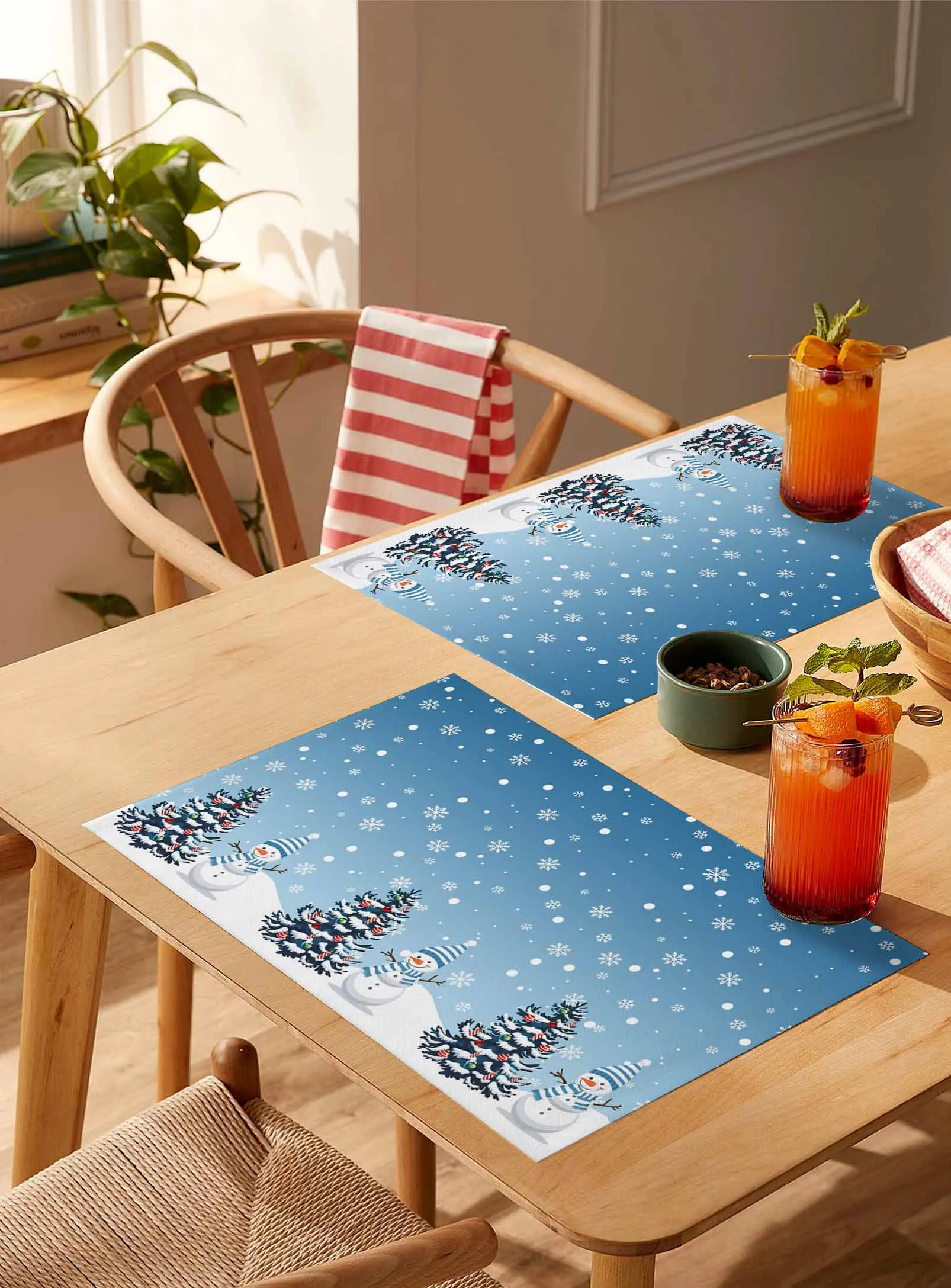 

4/6 шт. синий градиент Рождественский снеговик подставка для столовых приборов Свадебная вечеринка обеденный декор льняной коврик для стола кухонные аксессуары