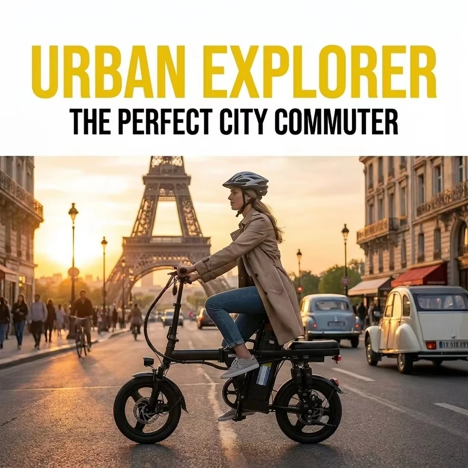 400W Folding Electric Bike for Adults, 48V 15AH Removable Battery Long Range, 14" Vacuum Explosion-Proof Tires, Dual Disc Brakes, Front & Rear Suspension, Quick Fold, Rear Cargo Rack, City Commuter E-Bike image 3
