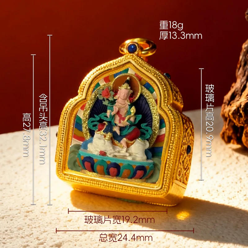 Chinese Style Hand Painted Tibetan Thangka Pendant Lucky Blessing Wealth Attracting Manjushri Green Tara Yellow Jambhala Zakiram