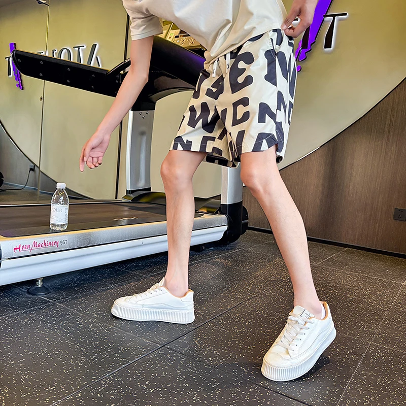 

High Waist Five-Quarter Straight Leg Beach orts Men's Summer Small Size Youth Casual Pants Taller Effect Polyester Fiber