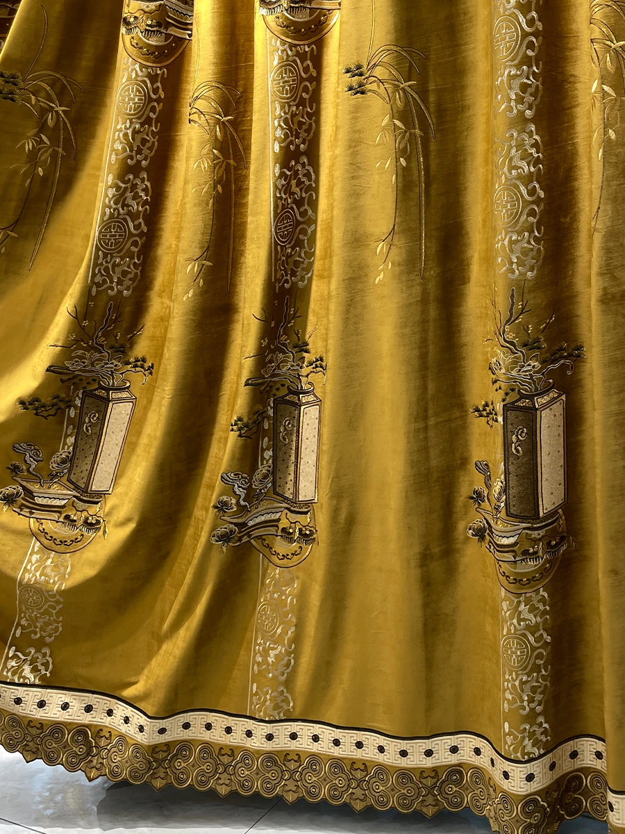 

high-grade luxury Chinese Embroidery Velvet gold classical curtain valance tulle M1670