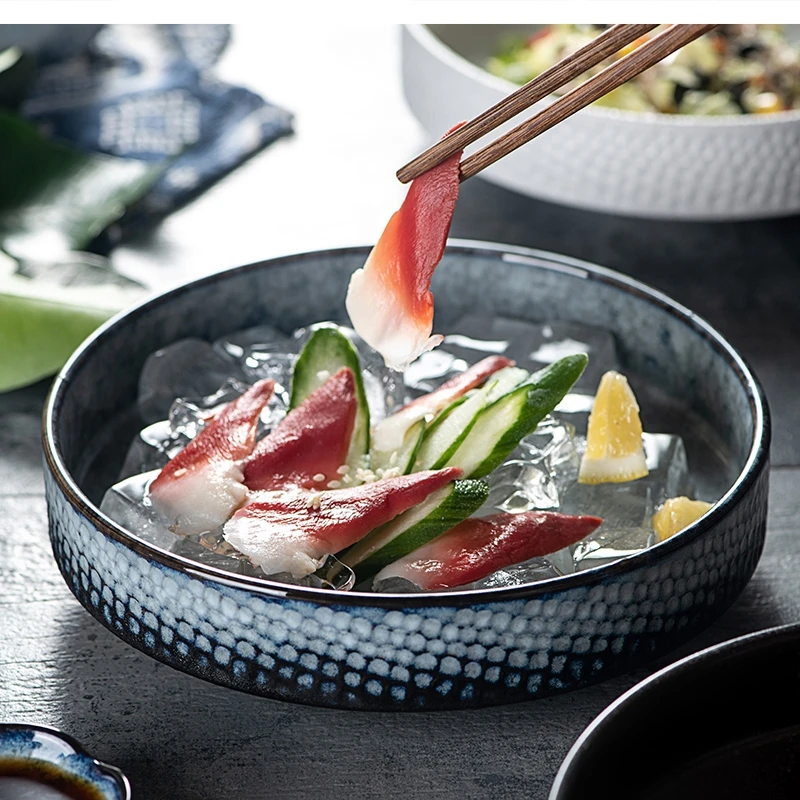 

Ceramic Embossed Household Round Dessert Hotel Restaurant Tableware Kitchen Supplies