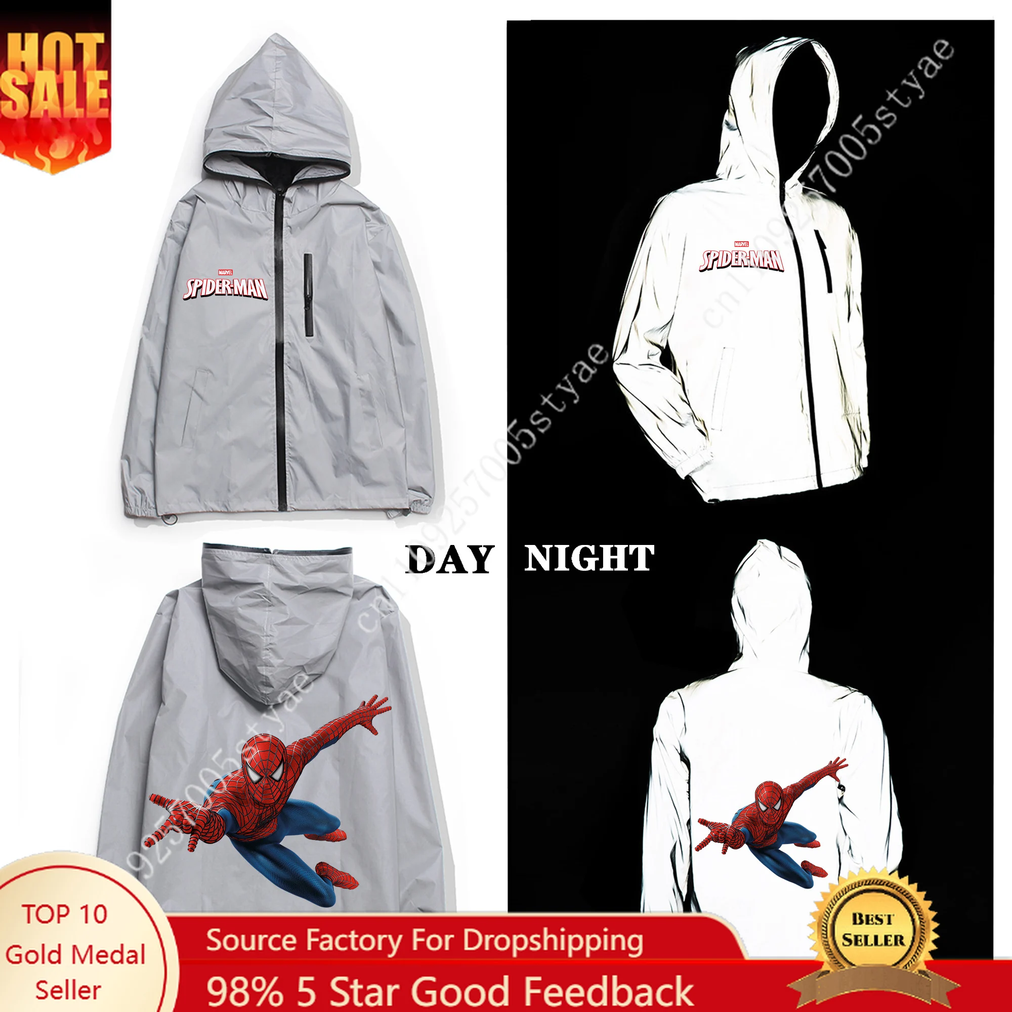 

Marvel Spider Man Peter Parker Reflective Jacket Mens Womens Coat Hooded Windbreaker Pocket Jackets Cycling Custom Hoodie