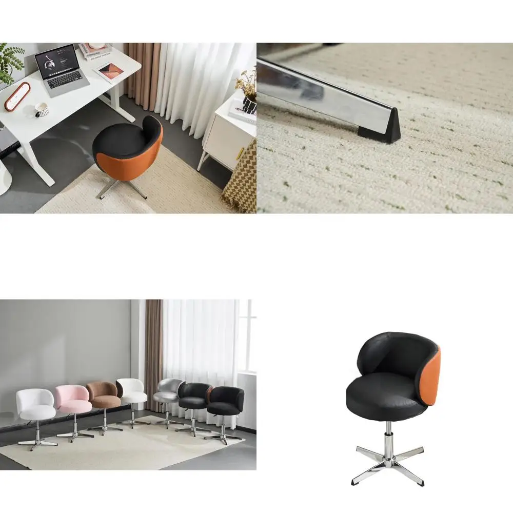 

Ergonomic Swivel Desk Chair without Wheels, Comfortable Low-Back Support, Adjustable Height, PU Leather and Suede Brown for Home