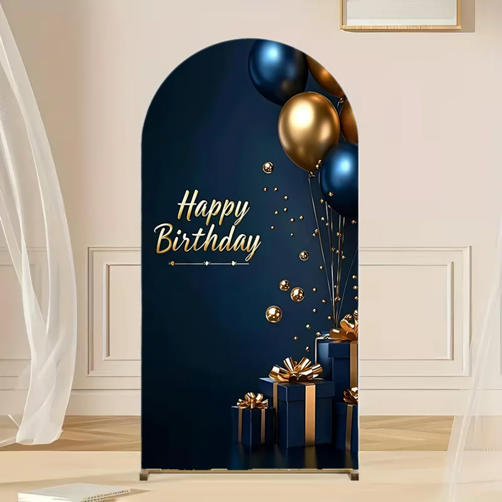 Royal Blue Gold Birthday Arch Backdrop Spandex Fabric Party Photo Booth Background Decor for Men Women Kids