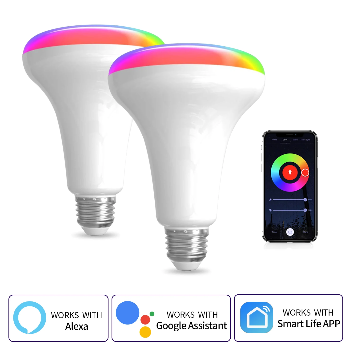 

WiFi Smart Bulb BR30 E26 12W AC110-130V Led Lamp Smart Home Work With Alexa Google Smart Light