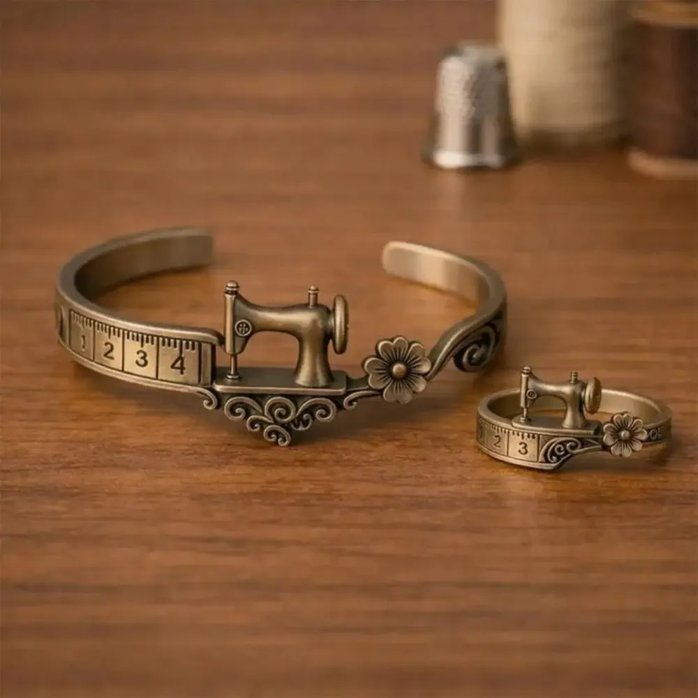 Alloy Sewing Machine Themed Bracelet Timeless Tailoring Design Adjustable Open Cuff Bracelet Craft Sewing Lover's Bracelet