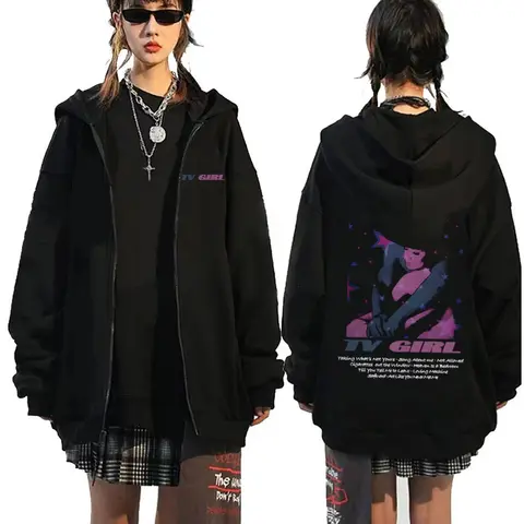 TV Girl Who Really Cares Album Graphic Hoodie Male Casual Cotton Oversized Jacket Autumn Winter Fashion Pop Music Zip Up Hoodies