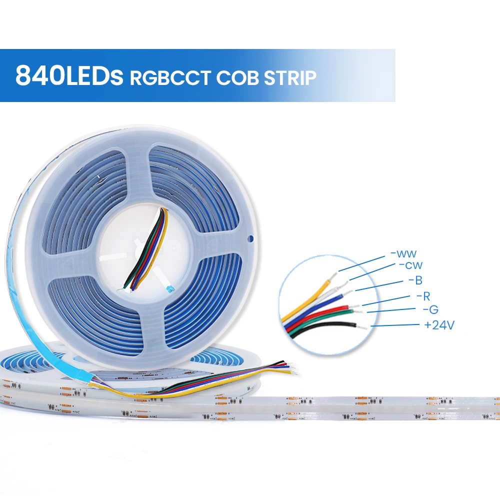 Rgb Rgbw Rgbww Rgbcct Cob Ledstrip 12V 24V 840 784Leds/M Flexibel Hoog Helder Dotless Led Tape Diode Flexibel Lint