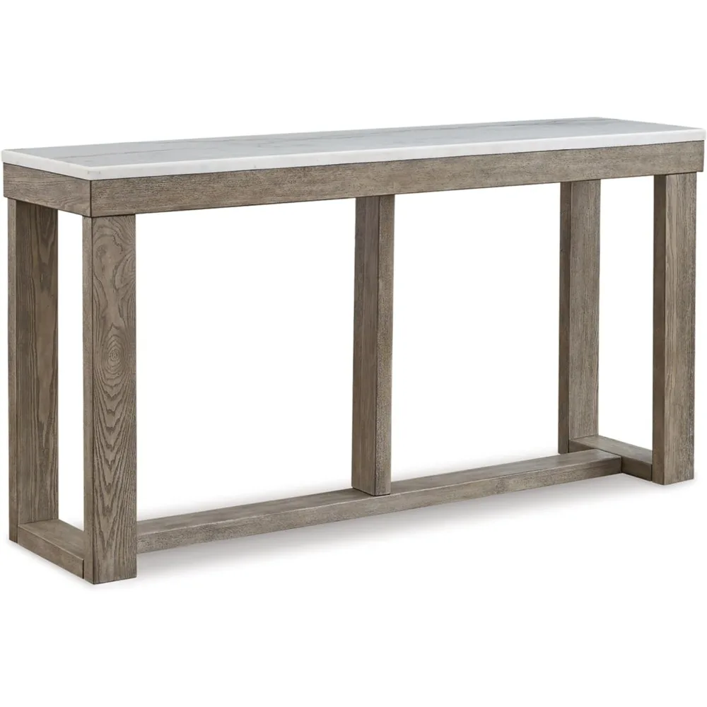 Loyaska Casual Sofa Table with Marble Top, Brown & White