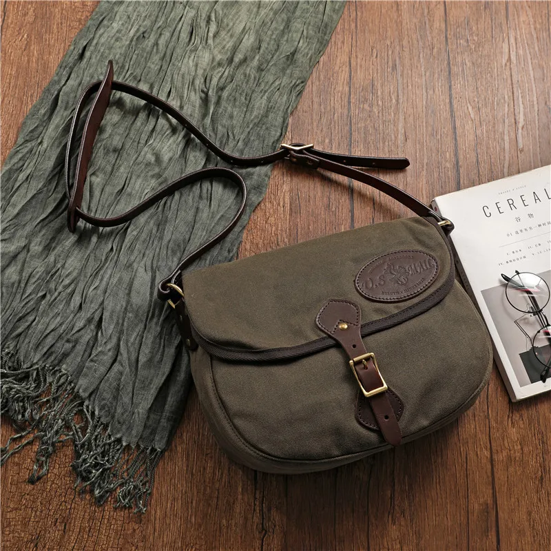 Luxury Oil Wax Canvas Leather Designer Shoulder Bag Men Crossbody Bag Vintage Waterproof Small Outdoor Tactical Bag