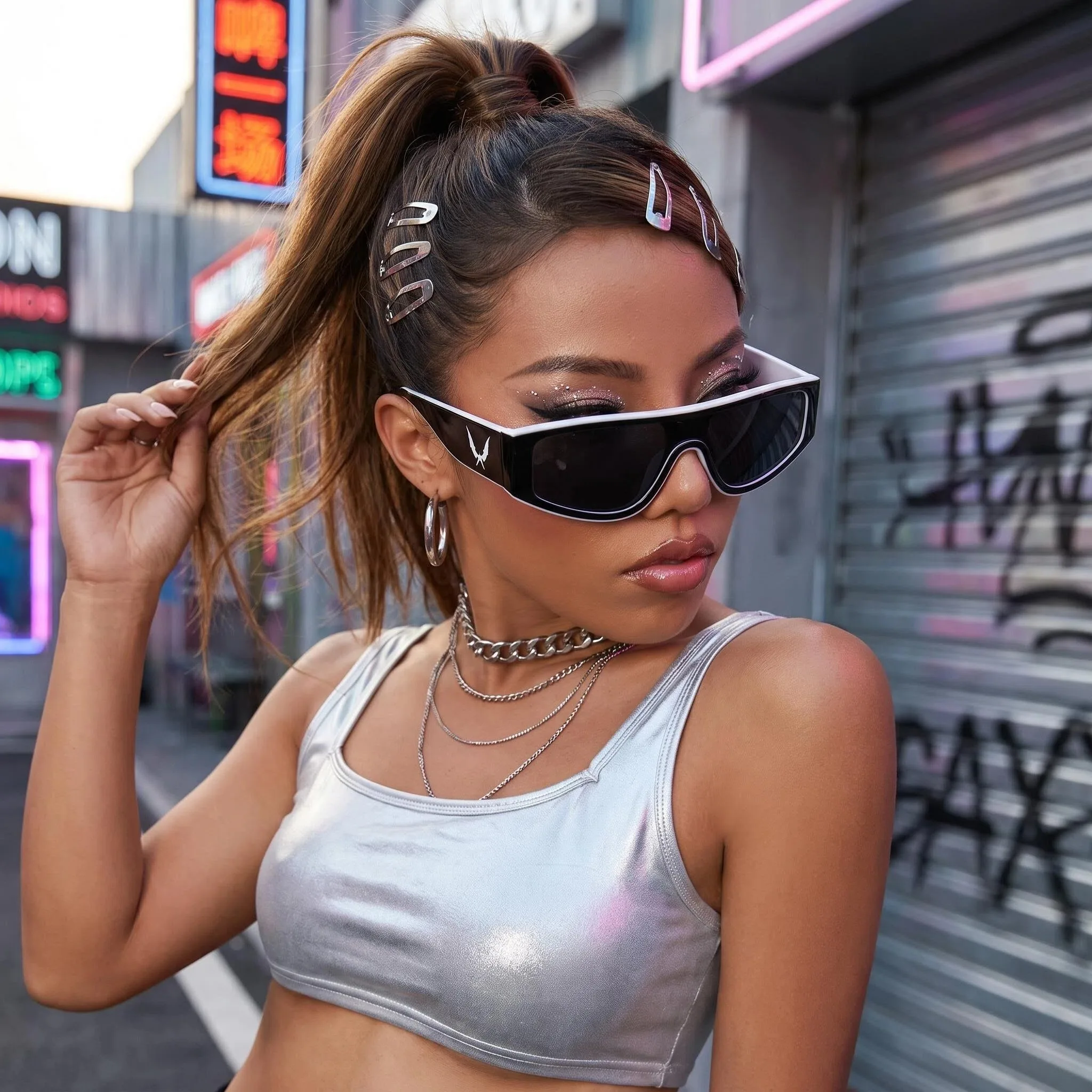 Y2K Futuristic Wrap Around Sunglasses, Punk Street Style Eyewear for Music Festival, Street Shooting, Motorcycle Riding & Daily