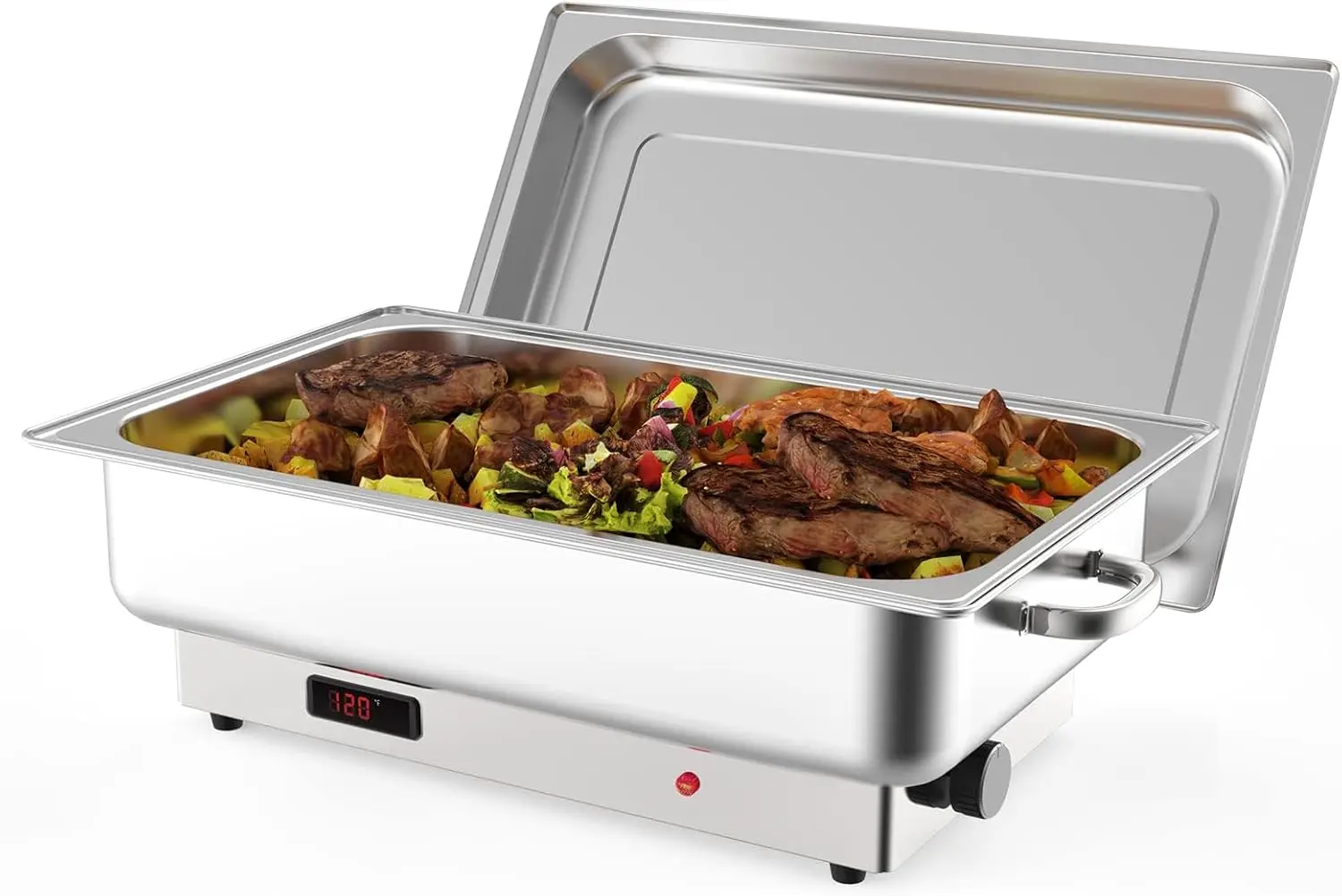 

Electric Chafing Dish, 9QT Rectangular Stainless Steel Chafing Dish Buffet Set, Commercial Food Warmer with Temperature Control