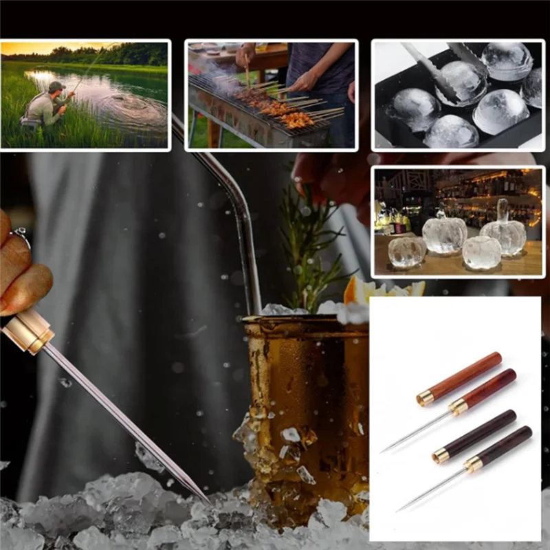 

2 шт. ледорубы из нержавеющей стали с защитной крышкой, 9-дюймовый инструмент для разрушения льда, нескользящая деревянная ручка, легко захватывается-B09B