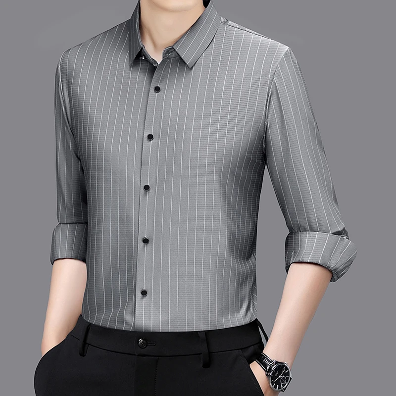 

Men's All-season Business Casual Pinstripe Shirt Subtle Sheen Breathable & Comfortable Fabric. Multiple colors available Tops