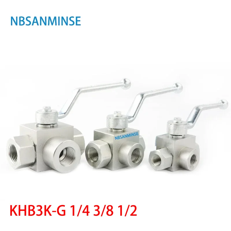 NBSANMINSE 유압식 고압 볼 밸브, 3 방향 수나사 KHB3K-G, 1/4 3/8 1/2 31.5Mpa 탄소강 산업 도구, 1PC