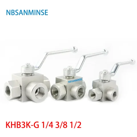 NBSANMINSE 유압식 고압 볼 밸브, 3 방향 수나사 KHB3K-G, 1/4 3/8 1/2 31.5Mpa 탄소강 산업 도구, 1PC