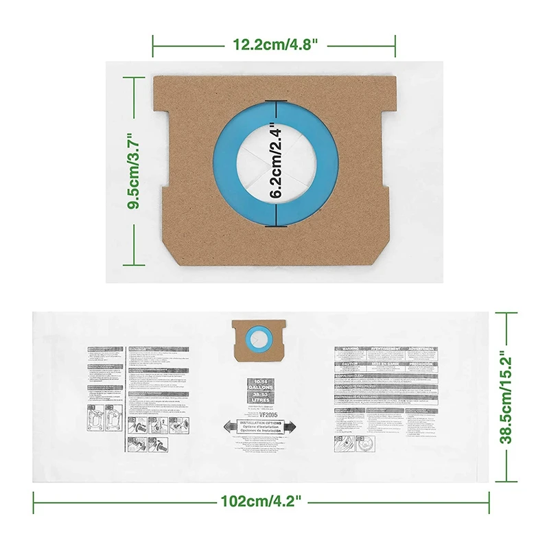 

10 Pack VF2005 Filter Bags for Shop-Vac 9066200 Type F + Type I_N38R