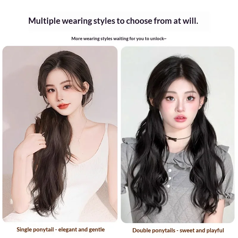 Coda di cavallo in fibra sintetica Doppia coda di cavallo realistica per ragazza energica Acconciatura naturale e soffice Cravatta per capelli Parrucca finta riccia