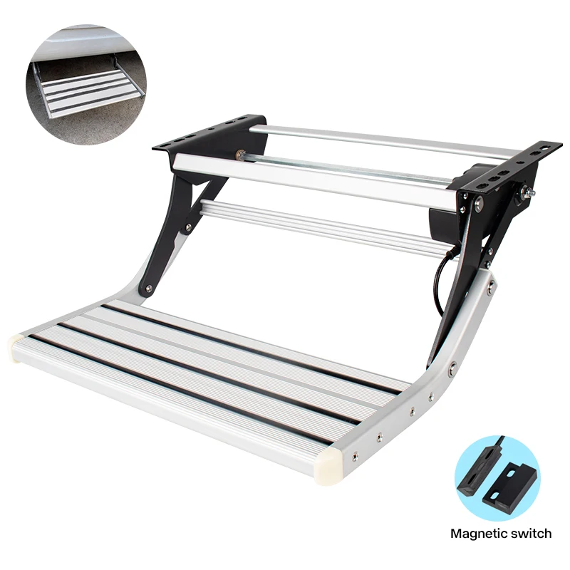 Electric Motorized Retractable RV Step Ladder Automatic Folding High Strength Aluminum Alloy Non-Slip Pedal