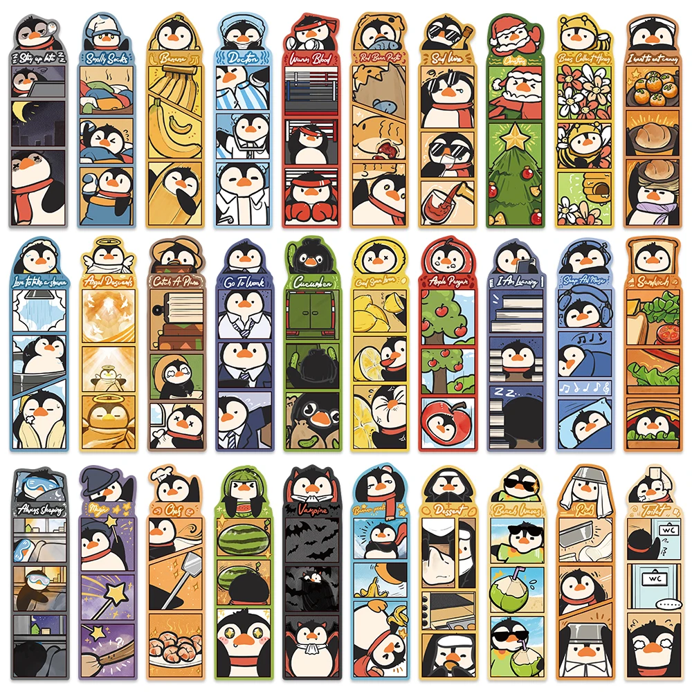 30 Uds. Marcapáginas de pingüino loco de dibujos animados escena de pingüino divertido marcapáginas temático DIY amantes de la lectura escuela suministros de papelería de oficina