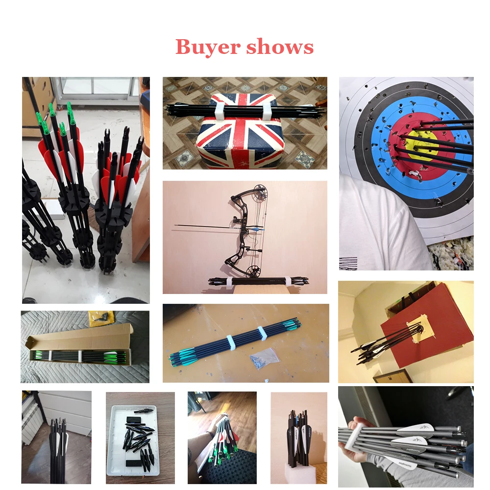 12PCS Mixed Carbon Arrows Hunting Archery Bow 31.5inch Spine 500  Red Feathers Replaceable Head for Hunting Shooting