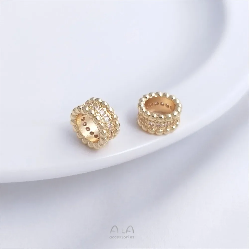 

14K Bao gold micro-inset zircon bucket bead septum bead pendant run ring handmade ornaments wheel bead transfer bead