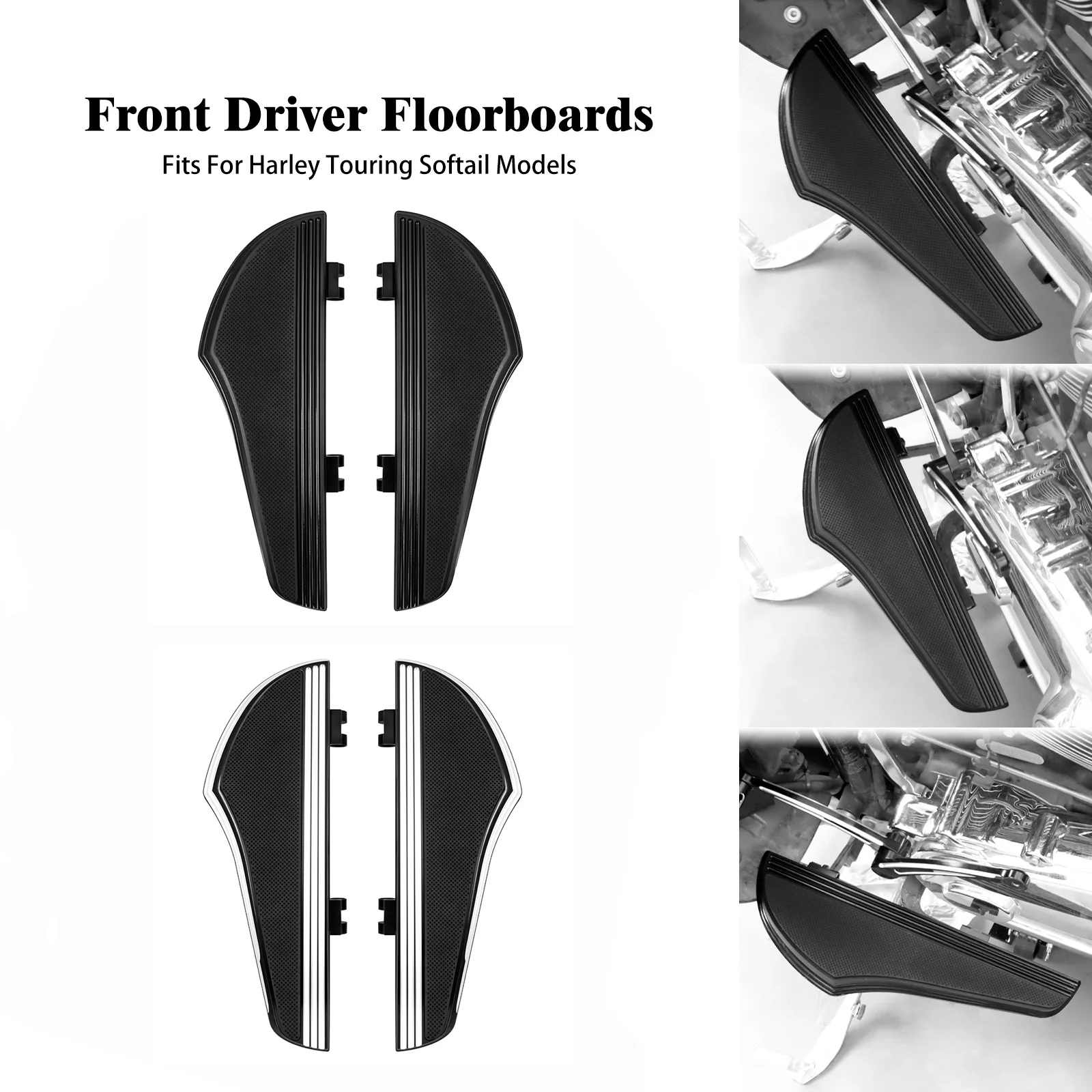 Motorcycle Non-Slip Floorboard Front Driver Foot Pegs Rubber Footrest Pedal For Harley Touring Road King FLHT Softail Fat Boy