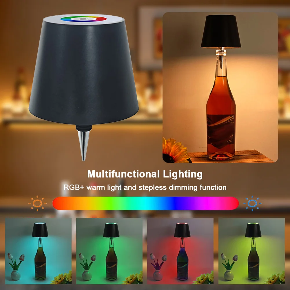 Rechargeable Removable LED Creative Wine Bottle Lamp LED Wine Bottle Lamp Touch 3 Color Dimmable Bar Cafe Atmosphere Night Light