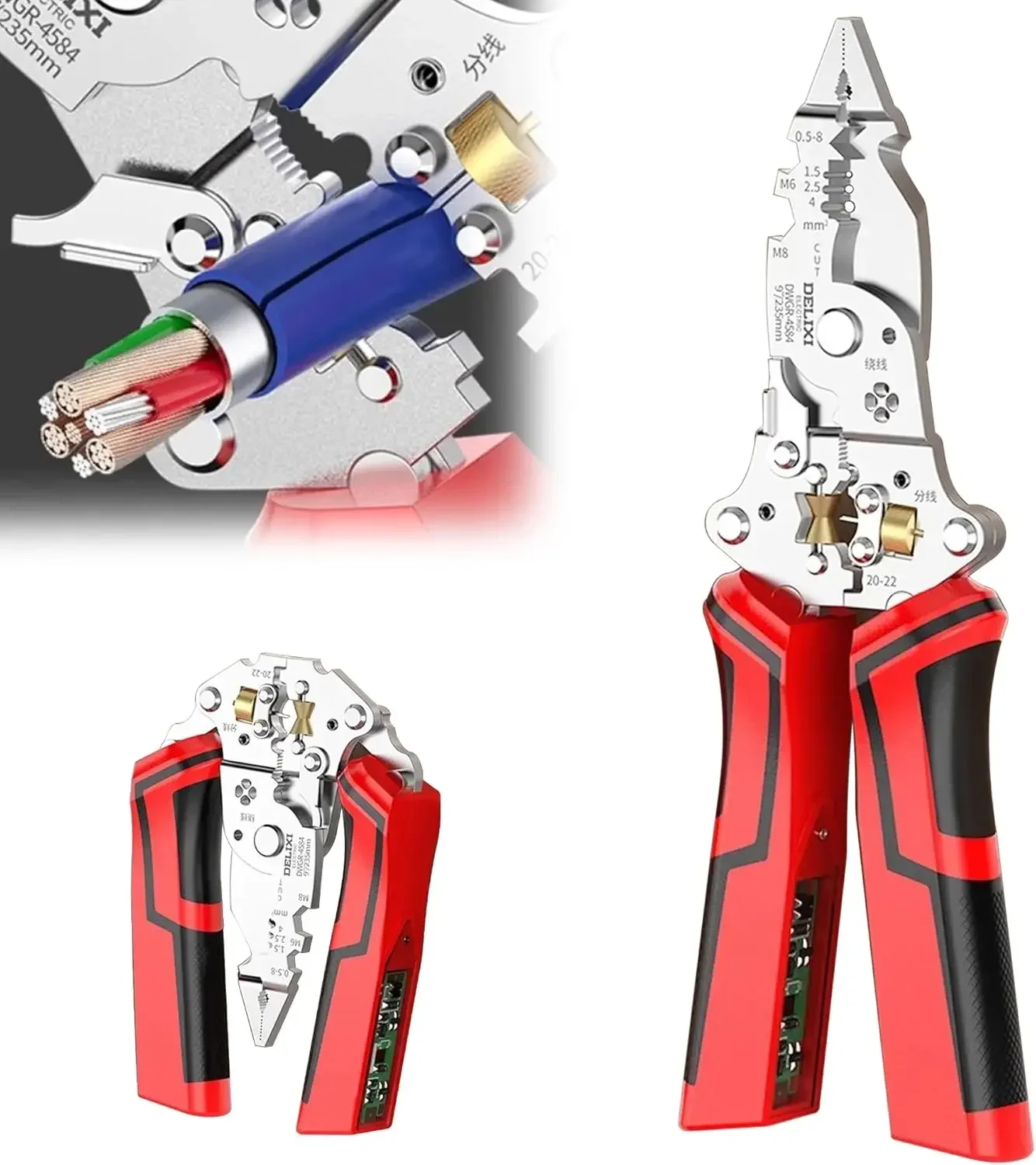 13-in-1 Multifunctional Wire Stripping Pliers with Voltage Tester, Wire Stripper/Cutter/Crimper Tool for Electrical Maintenance