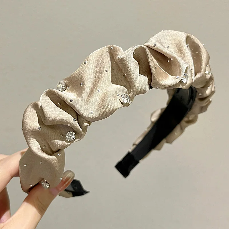 Luxurious Rhinestone Hairbands for Women Solid Color Folds Hair Bands Korean Adult Hair Hoop Fashion Headbands Hair Accessories