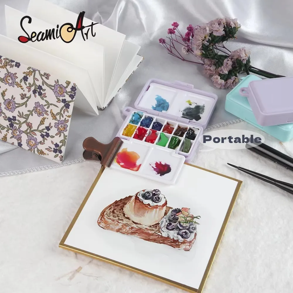 Fashion Mini Portable Travel Plastic Painting Box Purple 12 Grids Watercolor Paint Subpackage Palette Pigment Box