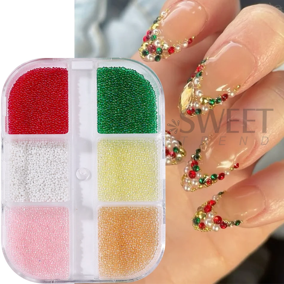 6 Grids Mini Caviar Beads Nail Art Micro Beads Mixed Color 3D Round Beads DIY Manicure Decorations Accessories Nail Charms