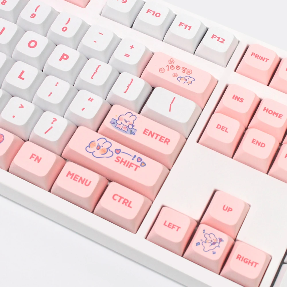 Imagem -02 - Chaves Conjunto Pbt Bonito Coelho Vapor Rosa Keycaps para Teclado de Jogo Mecânico Personalizado mx Switche Sye-sub Xda Perfil Chave Cap 129