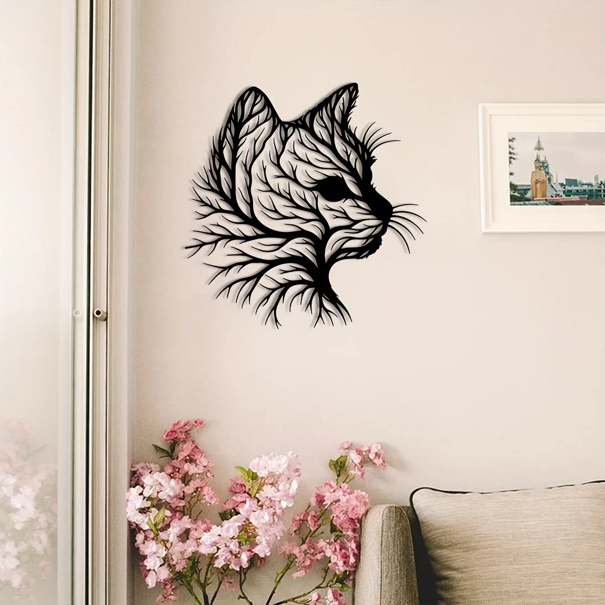 

Elegant Cat Silhouette Tree Art Metal Decoration Natural Style Home Decoration, Unique Animal Enthusiast Gift, Minimalist Wall