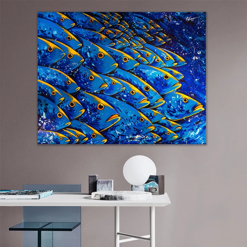 Animal Picture Sea Life Abstract Fish Blue Red Fish Posters and Prints Wall Art Pictures Living Room Home Decor No Frame