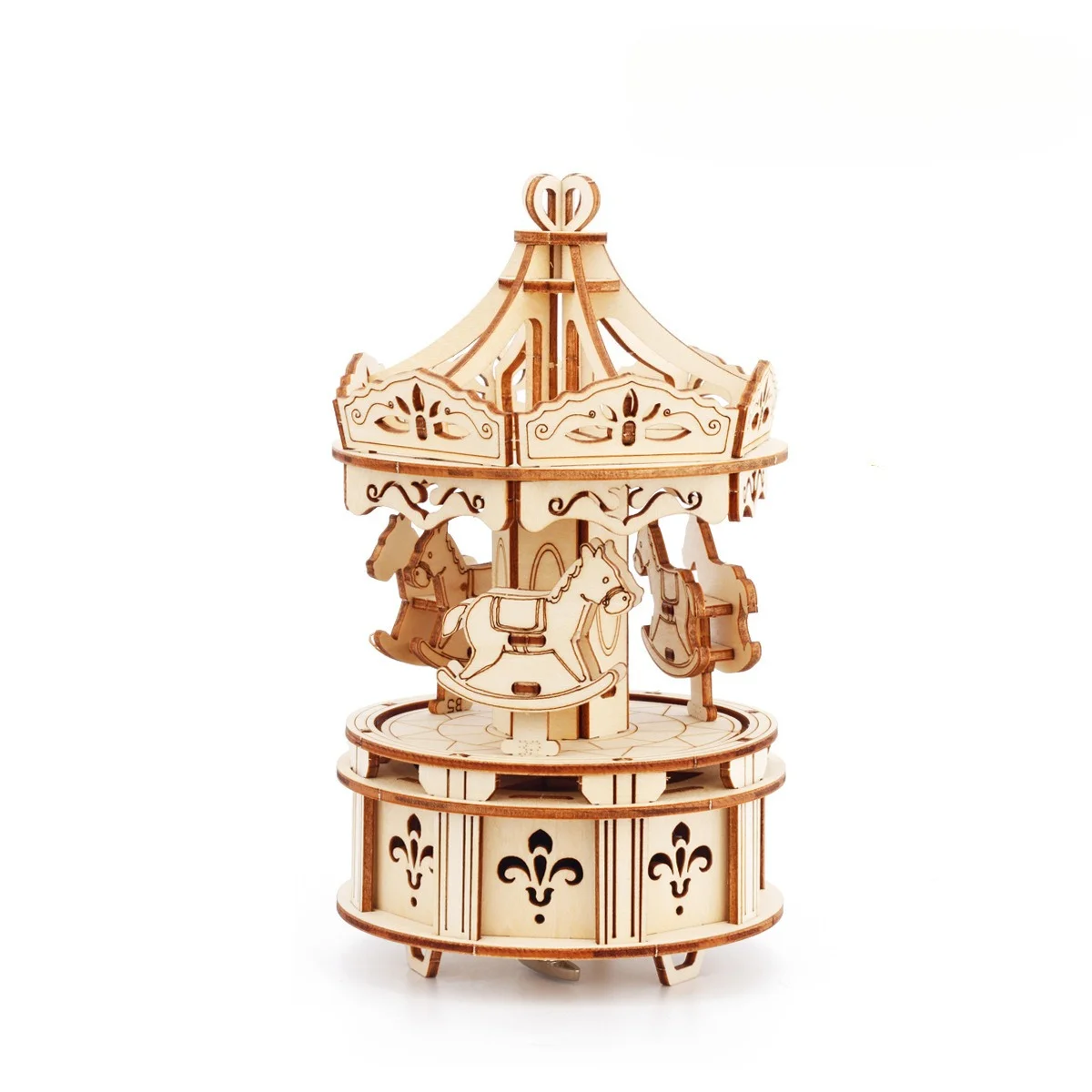 3D Carousel Music Box Wind-up Puzzle Assembly Kit Mechanical Drive Model