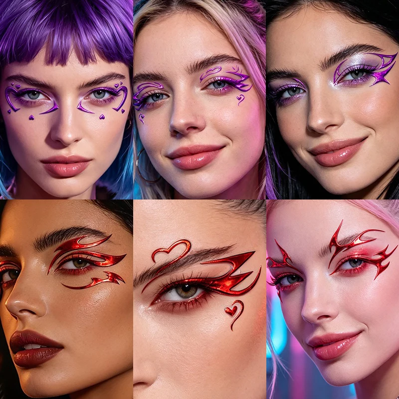 Purple Red Eyes Makeup Stickers Laser Eye Eyeliner Eyebrows Face Art Sticker Decals Halloween New Year Festival Temporary Tattoo - view 6
