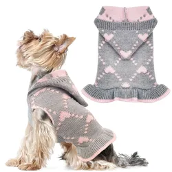 Dog Sweater Dress Luxury Dog Clothes Love Print Pet Pullover Knitted Warm Dog Winter Coat Chihuahua Yorkie Poodle Bichon Costume