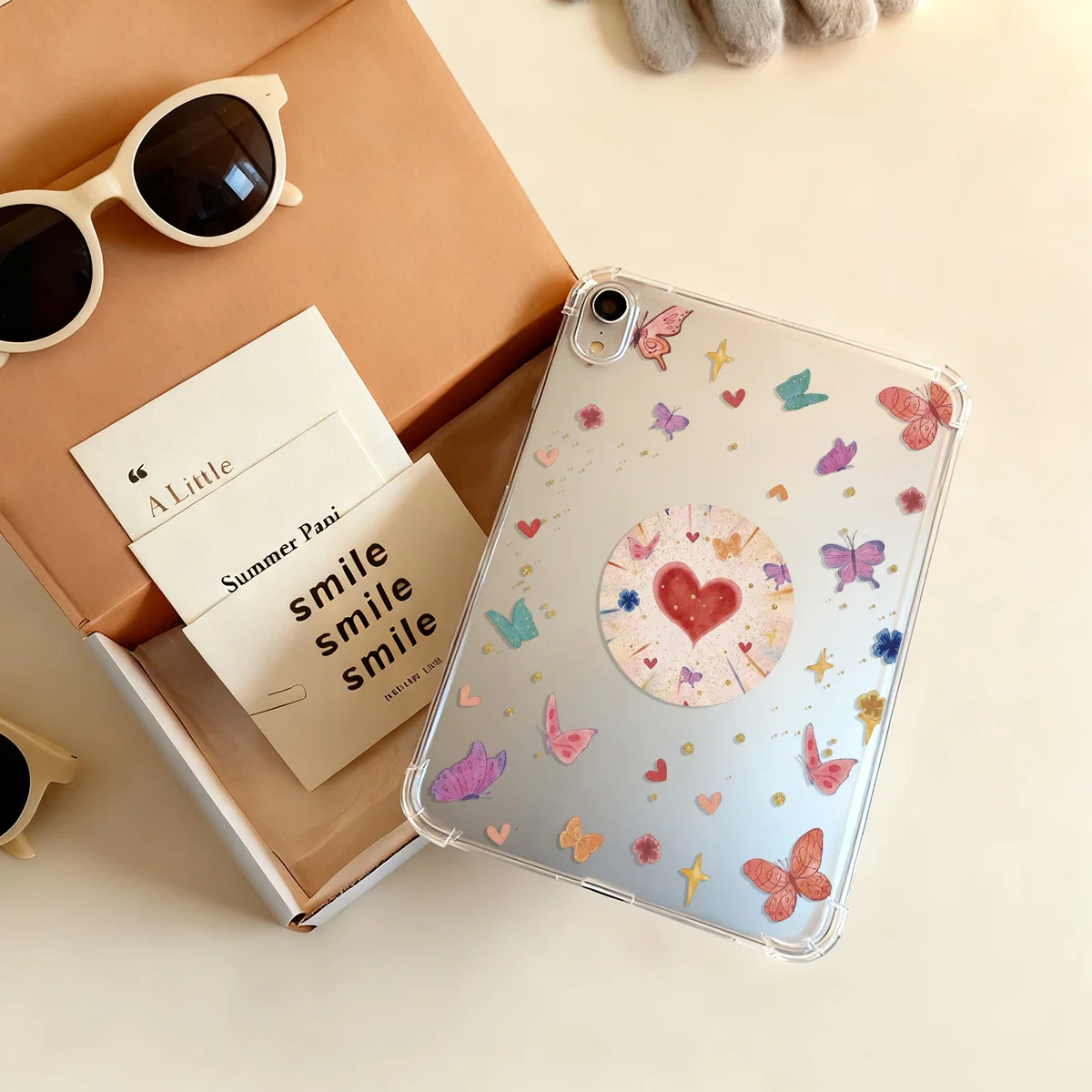 Butterfly Love Heart Transparent Tablet Case for Apple iPad Pro 12.9 13 9.7 10.5 A16 11 10 9 Air 13 Mini 6 Cover Dreamy Colorful