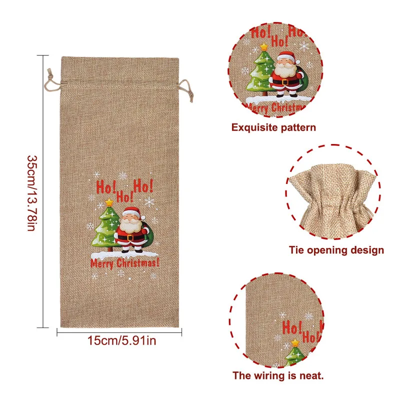 20pcs/lot 15*35cm (5.9*13.8in) Burlap Linen Bag Wine Champagne Bottle Packaging Bags Christmas Gift Drawstring Pouches