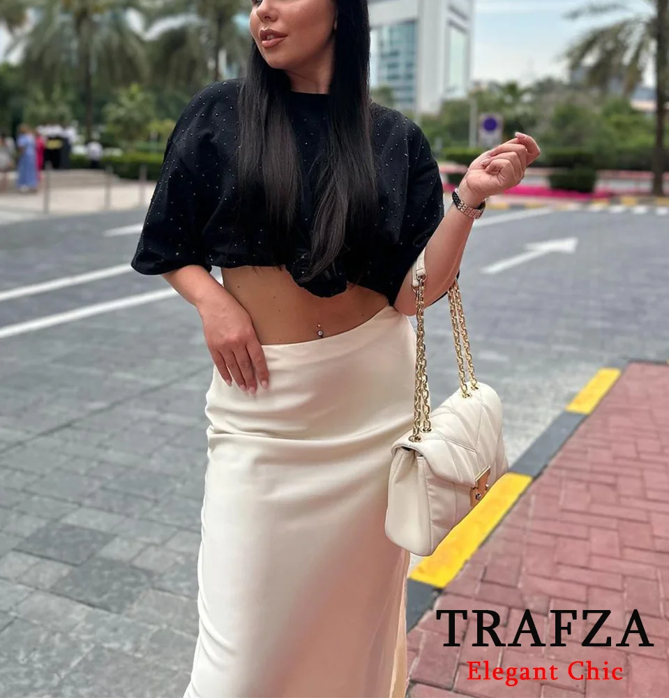 TRAFZA-damska modna spódnica nowa 2024, wiosna, lato, elegancka, efektowna spódnica, spódnica z elastyczną talią i kolacją na imprezę