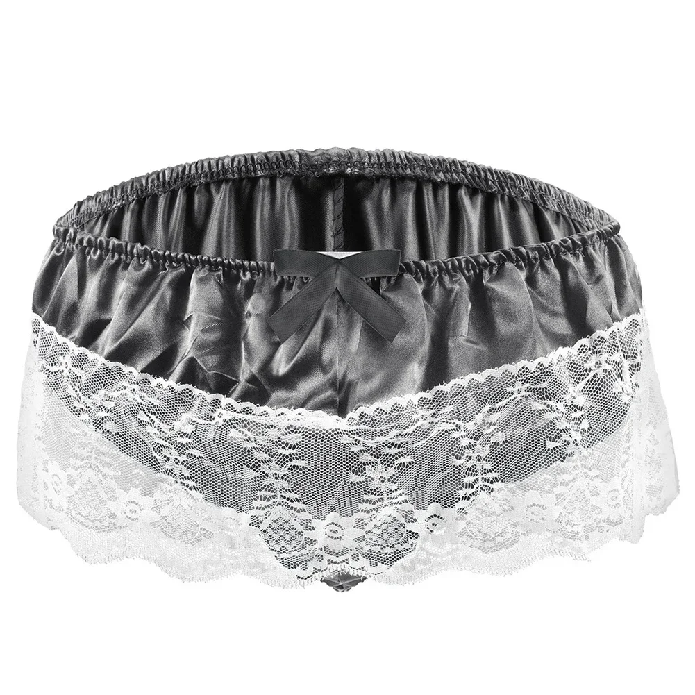

Men Ruffle Lace Underwear See-Through Satin G-String Skirt Costume Cute Brief Fancy Panties Lacework Pants