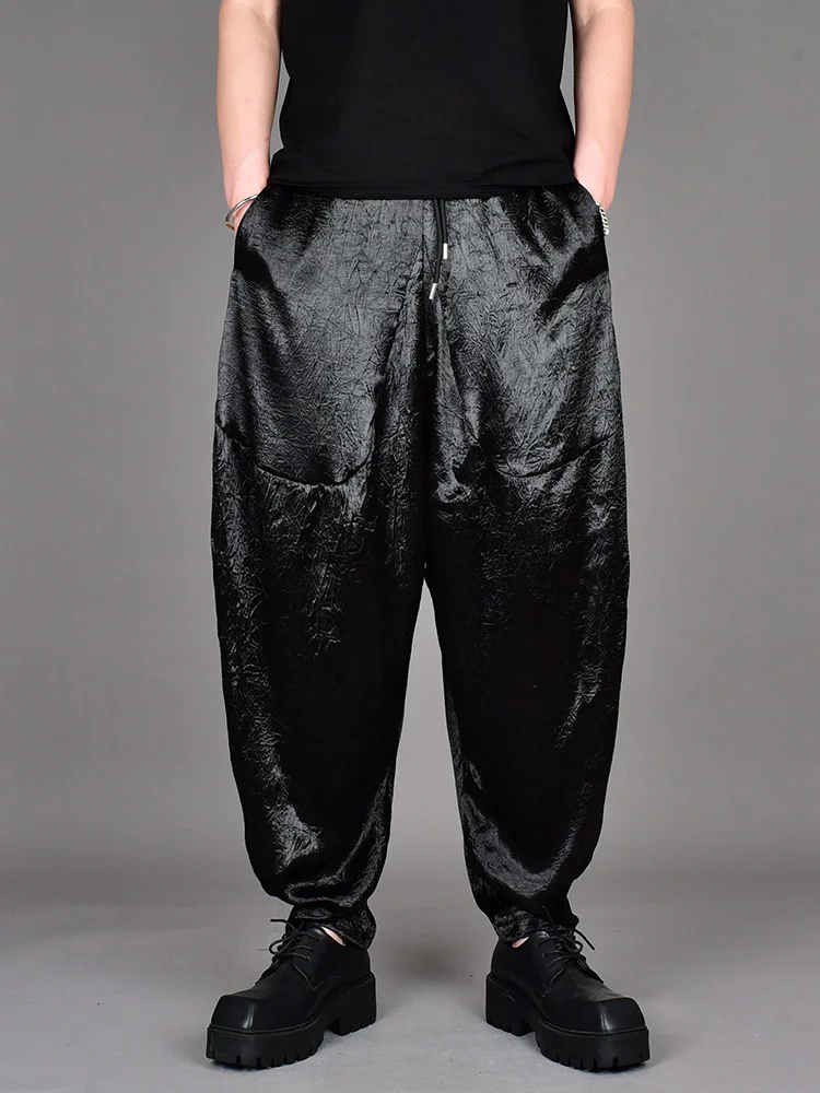 Fashion Trend Black Casual Loose Comfortable Harem Pants Men 2025 Summer Ice Silk Thin Material Draped Slim Fit Long Pants