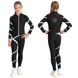 Kids Girls Sports Gymnastics Figure Skating Costume Long Sleeve Sweatshirt with Leggings Yoga Running Training Workout Tracksuit