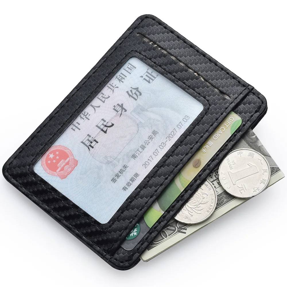 Men's Slim Minimalist Front Pocket Wallet Carbon Fiber Credit Card Holder Portable Fashion Leather Purse ID Diver's License Slot