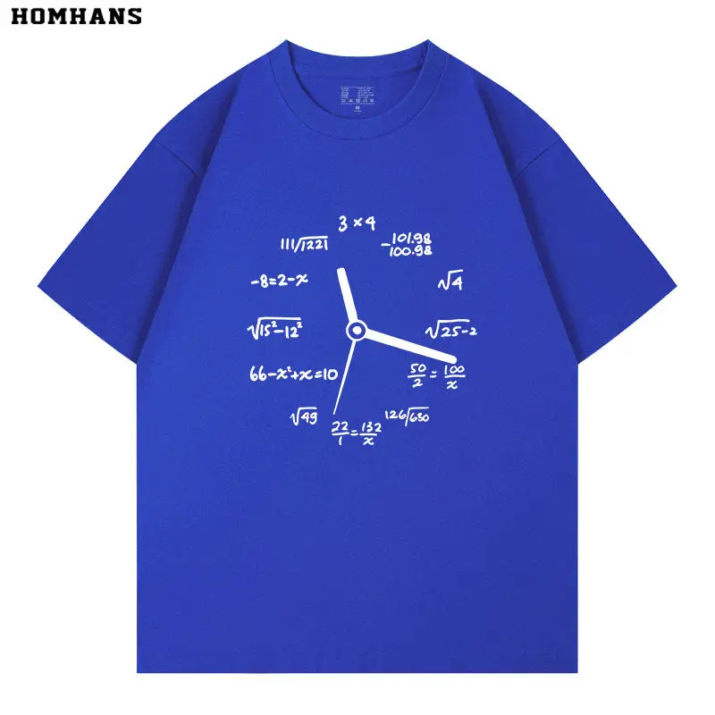 Mathematical Formula Clock Creative Design Sense Pure Cotton Printed Men's and Women's Clothing New Fashionable Casual T-shirt